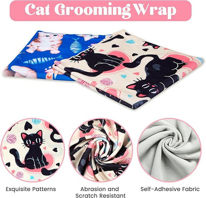 35.4“ Cat Wrap for Cutting Nails Self-Adherent Fabric Cat Wrap for Grooming Cat Restraint for Nail Clipping Anti-Escape Cat Calming Wrap Within 22lbs