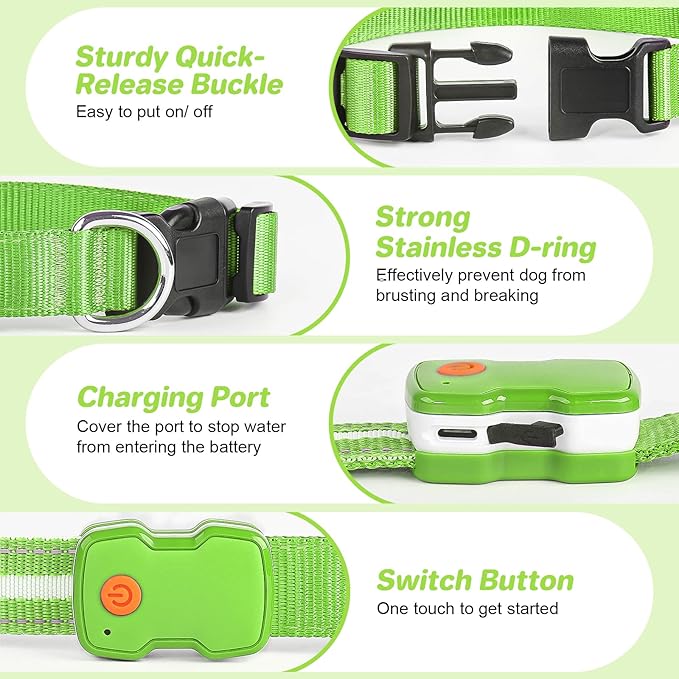 PcEoTllar Light Up Dog Collars, Led Dog Collar, Rechargeable, Night Walking, Waterproof, Glow in The Dark Dog Collars Light for Large Small Medium Dogs, Green l
