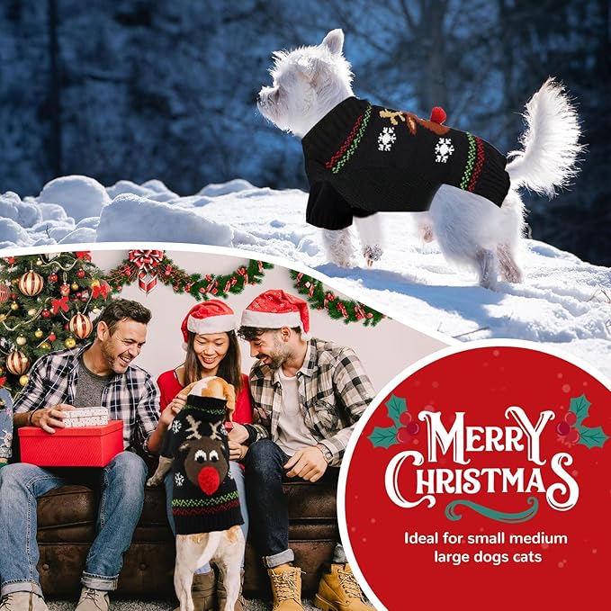 PETCARE Dog Christmas Sweater Black Ugly Funny Cute Cartoon Reindeer Cat Sweaters Jumper Holiday Dog Clothes Puppy Sweaters for Small Medium Large Dogs Fall Winter Outfits Xmas Dogs Costume,Large