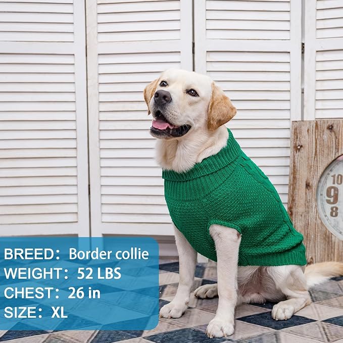 Mihachi Turtleneck Dog Sweater - Winter Coat Apparel Classic Cable Knit Clothes with Leash Hole for Cold Weather, Ideal Gift for Pet in New Year