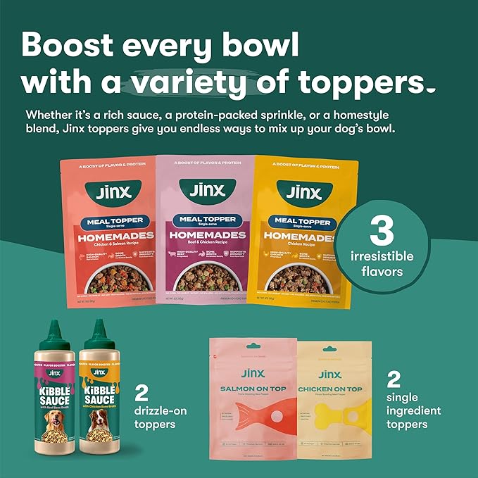 Jinx Beef Wet Dog Food Pouches, Meal or Dog Food Topper Mix-in, Made with Real Beef & Chicken, Bone Broth, No Fillers - Puppy, Adult, Senior, 3oz, 8 Pack