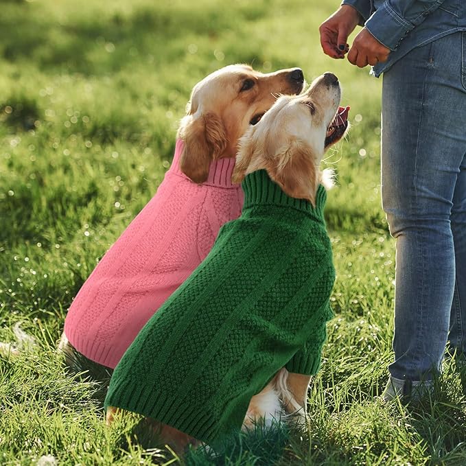 Queenmore XL Dog Sweater,Christmas Dog Sweaters for Extra Large Dogs Girl Boy,Warm Soft Fall Doggy Pullover Clothes,Turtleneck Knitted Pet Winter Apparel for Golden Retriever,Labrador(Pink,XL)
