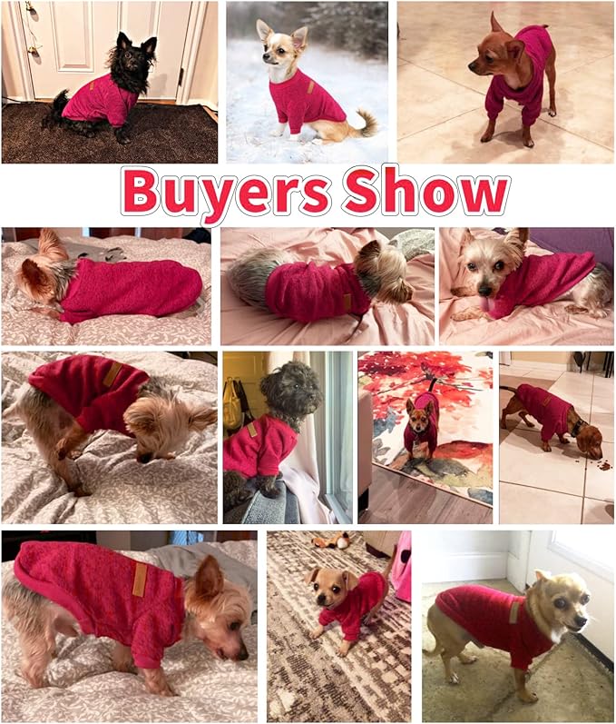 Idepet Pet Dog Classic Knitwear Sweater Fleece Coat Thickening Warm Pup Dogs Shirt Winter Dog Cat Clothes Puppy Customes Clothing for Small Dogs (XXS， WineRed)