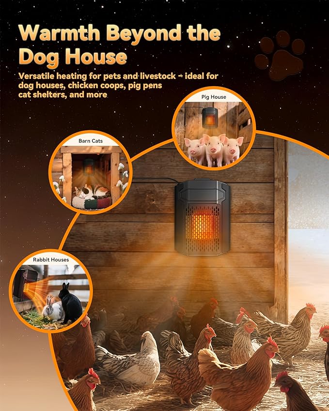Dog House Heater with Thermostat & Smart APP WIFI Remote, 500W Fast Dog House Heaters Outdoor Doghouse, Chicken Coop, Pig Cat House, 41℉/113℉ Adjustable Temp & Timer, Pet Safe Space Electric Warmer