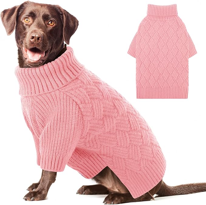 AOFITEE XXL Dog Sweater, Christmas Sweaters for Large Dogs, Warm Turtleneck Dog Sweater for Fall Winter Cold Weather, Solid Dogs Knit Sweatshirt for Golden Retriever, Labrador, Doberman (Pink, 2XL)