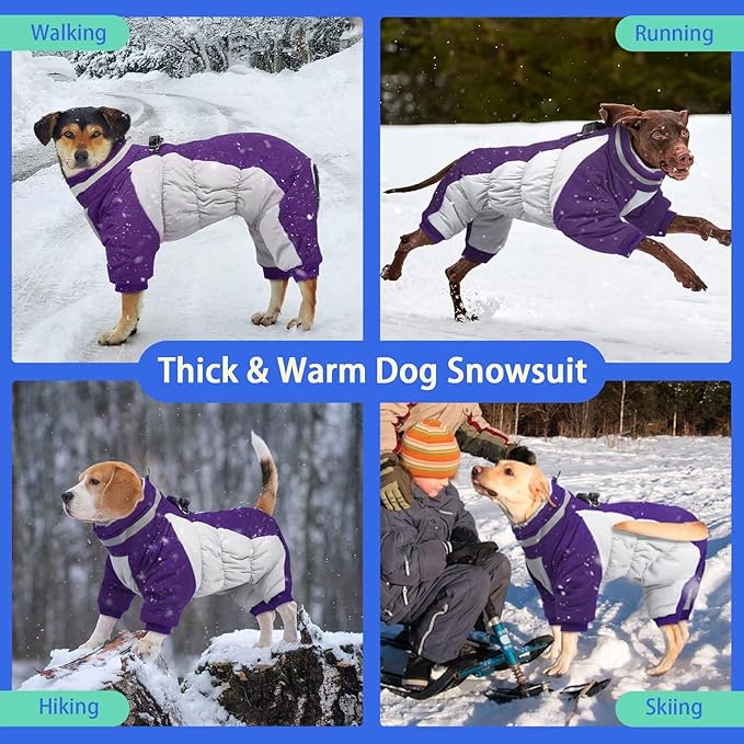 MIGOHI Full Body Dog Coat - Warm Reflective Winter Coat for Medium Dogs with Harness,Turtleneck Dog Fleece Jacket,Four-Leg Windproof Puffer Jackets Snowsuit with Zipper for Small Medium Large Dogs,L