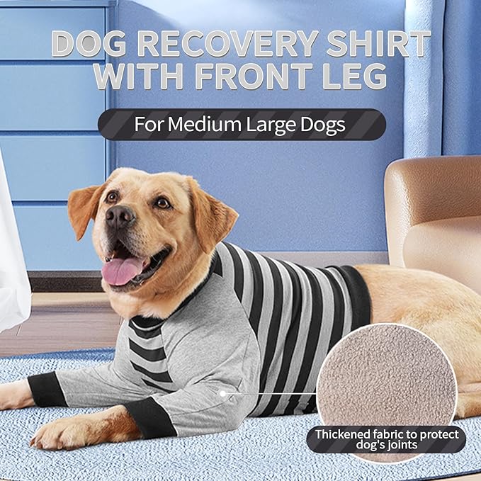 FUAMEY Dog Recovery Sleeve with Elbow Protector,Dogs Shirt Stop Licking Joints,Pet Long Sleeve Suit Protecting Dog's Front Leg Arm Wounds Cover Skin Conditions Black Stripes S
