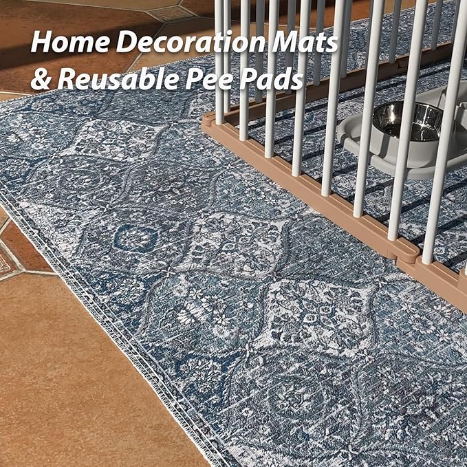 nunubaby Washable Pee Pads for Dogs, Stylish, Non-Slip and Leak-Proof Pee Pads. Reusable Potty Pads for Dogs for Crates and Floors.(Blue/Multi, 36" x72" )