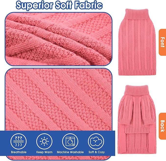 Queenmore Small Dog Sweaters for Small Dogs Girls Boys,Xmas Sweater Puppies,Turtleneck Knitted Sweater for Dog Cat,Cold Weather Pullover for Doggie Male Female,Soft Doggy Sweater Pet Apparel(Pink,S)