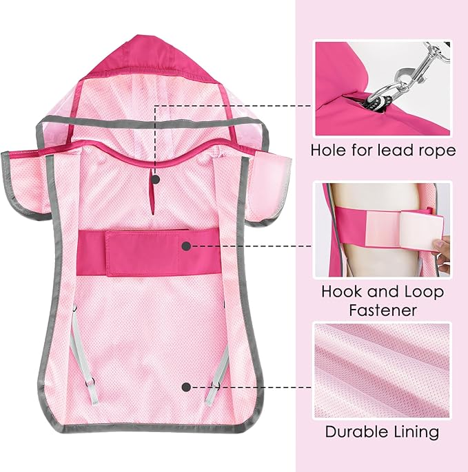 Lukovee Dog Raincoat, Adjustable Dog Rain Jacket with Clear Hooded Double Layer for Large Medium Small Dogs Puppies, Waterproof Rain Coat Poncho with Reflective Storage Pocket & Rim (Fuchsia,XXXL)