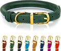 OOPSDOGGY Reflective Rolled Leather Dog Collar Adjustable Soft Padded Pet Collar for Small Medium Large Breed Dogs (Green, S, 10"-13")