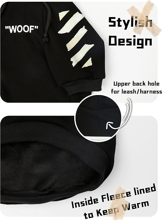 ChoChoCho Woof Dog Hoodie, Designer Dog Hoodies for Small Medium Large Breeds, Art Collection Dog Sweatshirts, Street Drawstring Hoodies Outfit Clothes for Puppy Puppies (M, Tape Arrows)