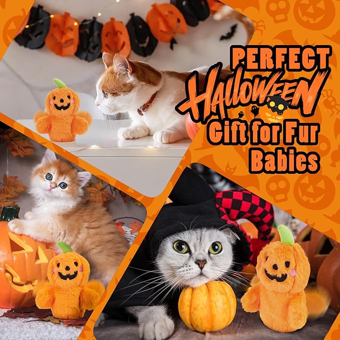 Halloween Catnip Toys, Flapping Pumpkin Catnip Toy, Interactive Kitten Exercise Toys for All Cat Breeds Play Alone, Never Boredom