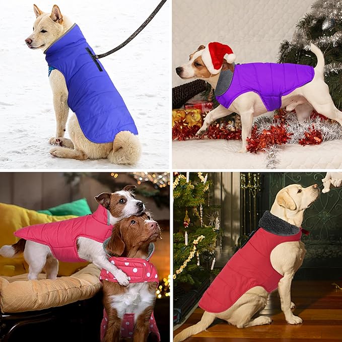 Dog Winter Coat, Waterproof Dog Jacket with Leash Hole, Reflective Adjustable Pet Snow Vest, Warm Fleece Sweater for Small Medium Large Dogs - Pink Polka Dot, 3XL