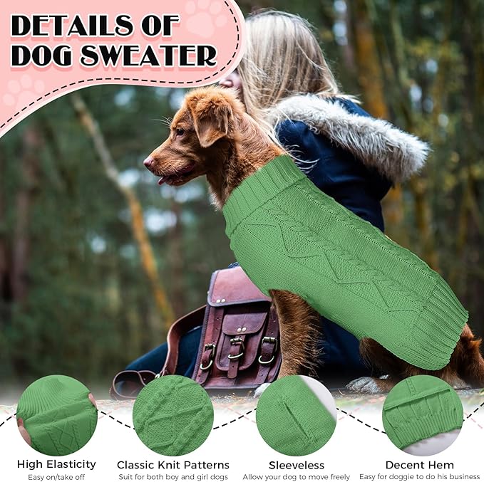 Dog Sweaters for Small Medium Large Dogs Girl, Soft Warm Turtleneck Pup Dogs Shirt, Double Knitting Collar for Outdoor Playing, Warm Dog Clothes (M,Green)
