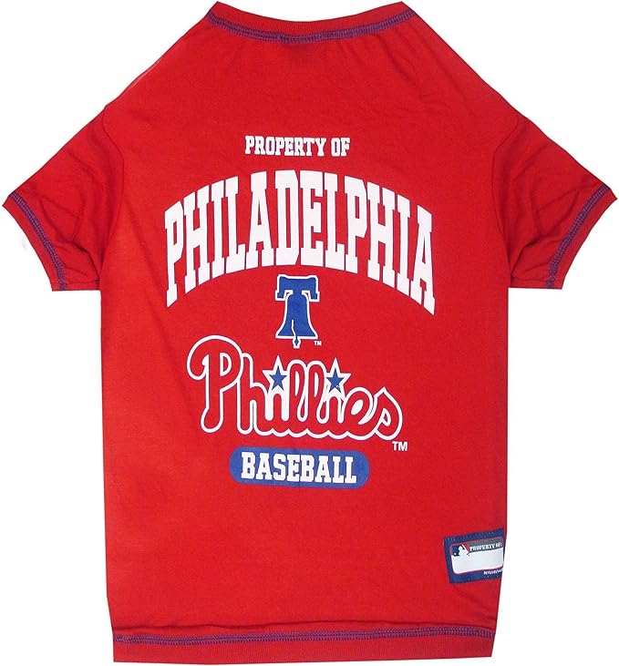 MLB Philadelphia Phillies Dog T-Shirt, Medium. - Licensed Shirt for Pets Team Colored with Team Logos. - Premium Stretchable Materials for The Comfort of Your Dog & cat.