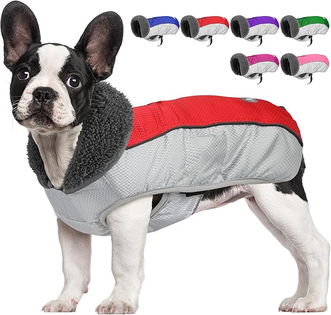 Dog Coat, Waterproof Ripstop Dog Winter Jacket with Leash Hole, Reflective Adjustable Warm Pet Fleece Snow Sweater for Small Medium Large Dogs - Red, S