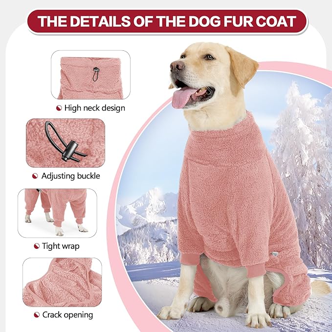 Dog Winter Coat for Small Medium Large Dog for Run Walk Sleep Warm Fleece Pet Sweater & Windproof Pajamas Snow Jacket Large Pink