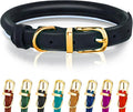 OOPSDOGGY Reflective Rolled Leather Dog Collar Adjustable Soft Padded Pet Collar for Small Medium Large Breed Dogs (Black, XL, 17"-21")