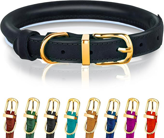 OOPSDOGGY Reflective Rolled Leather Dog Collar Adjustable Soft Padded Pet Collar for Small Medium Large Breed Dogs (Black, XS, 8"-11")