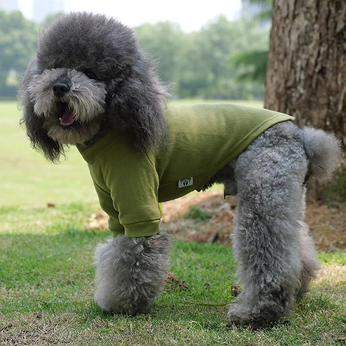 Lovelonglong Ribbed Dog T-Shirt Cotton Knitted Dog Sweaters for All Season Pet T-Shirts for Large Medium Small Dogs Olive Green L