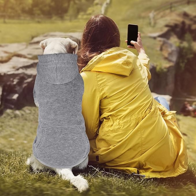Dog Sweater & Hoodie - Solid Soft Brushed Fleece Dog Clothes with Pocket(Grey-XL)