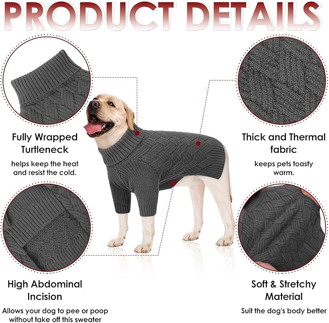 AOFITEE Small Dog Sweater, XS Dog Sweater, Warm Dogs Halloween Sweaters, Dogs Winter Sweaters for Pet Girl Boy, Turtleneck Thick Puppy Sweatshirt Female Male for Yorkie, Chihuahua (Grey, XSmall)