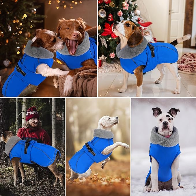 Dogcheer Dog Coat with Pocket, Waterproof Dog Jacket with Adjustable Buckle, Reflective Puppy Winter Coat Warm Turtleneck Fleece SnowJacket for Small Medium Large Dogs - Blue 3XL