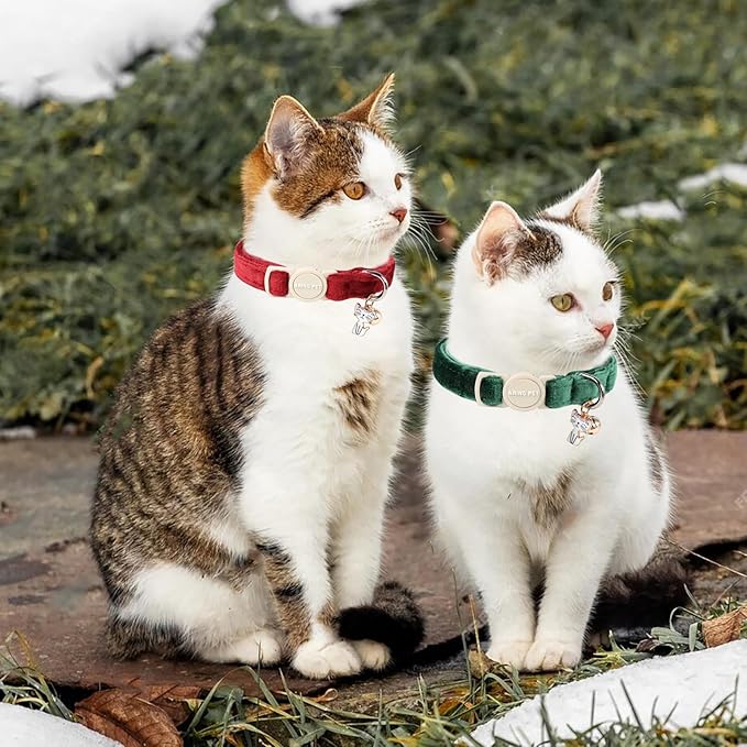 ARING PET 2 Pack Christmas Cat Collars-Cute Breakaway Cat Collar with Bell & Pendant, Adjustable Christmas Kitten Collars with Safety Buckle for Girl and Boy Cats