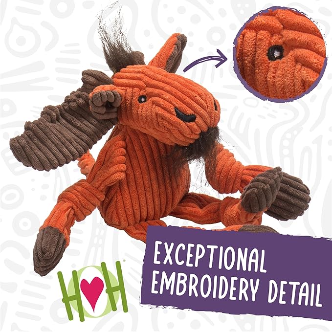 HuggleHounds Knottie Plush Dog Toy - Dog Stuffed Animal Toy, Puppy Toys, Squeaky Dog Toy for Small, Medium & Large Dogs, Durable Plush to Keep Them Busy - Angus Cow, Small