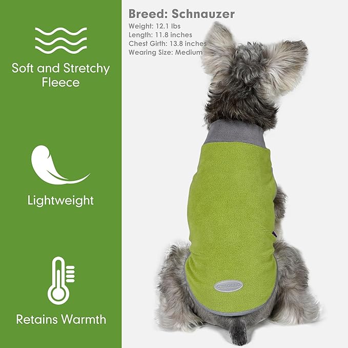 cyeollo 2 Pack Dog Sweater Fleece Vest Dog Sweatshirt Reflective Lightweight Pet Clothes for Small Dogs Boy Girl Pet Apparel Grass Green, Grey, XL