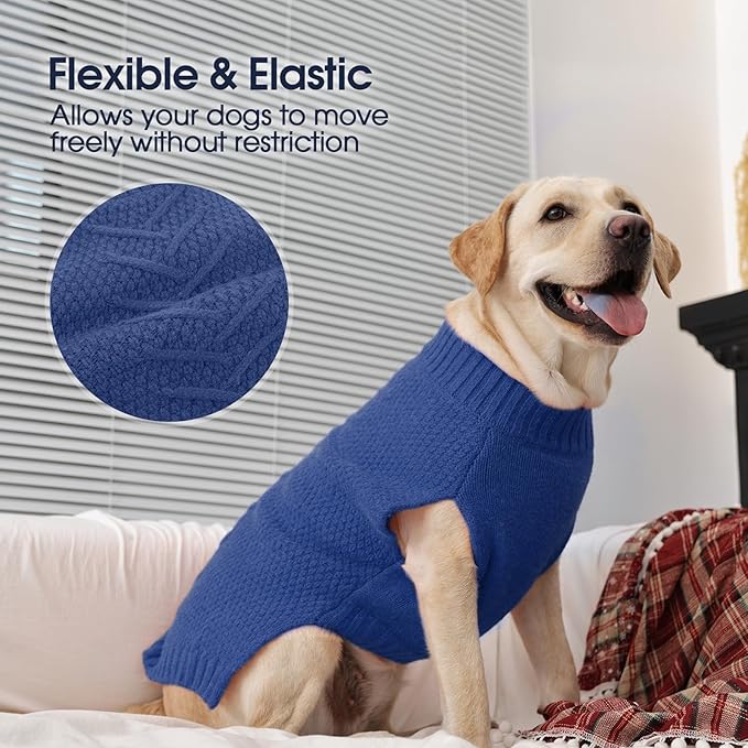 IECOii Big Dog Sweater,XXXXL Dog Sweaters for Extra Large Dogs,Cold Weather Winter Coat for Large Size Dogs,Warm Fall Dog Clothes for Large Dogs Knitwear,Doberman,Great Dane Sweater,Blue-4XL