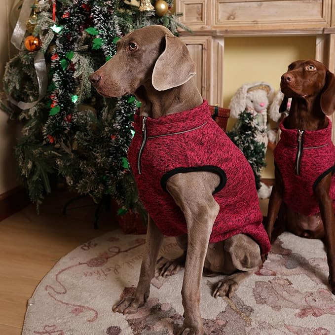 ROZKITCH XXXL Dog Sweater, Fleece Lined Dog Jacket with Zipper Opening for Harness, Reflective Pet Jacket, Rosered, 3XL