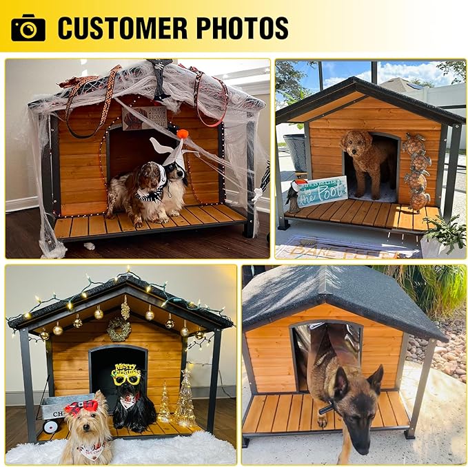 AIVITUVIN Outdoor Heated Dog House with Heating Pad Insulated Dog House with Anti-Chewing Metal Frame Large Dog Kennel Weatherproof for Winter 41.6“L