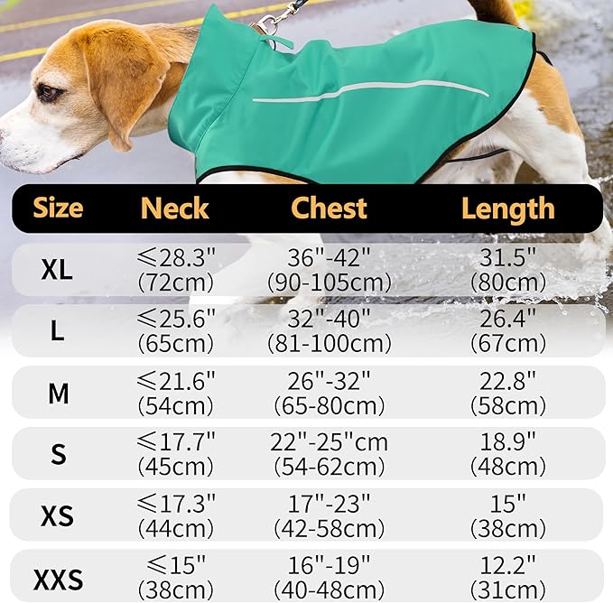 Mile High Life Dog Raincoat, Adjustable Waterproof Reflective Rain Jacket for Small Medium Large Dogs, Lightweight Breathable Pet Rain Coat with Leash Hole(Green,M Chest 26-32")