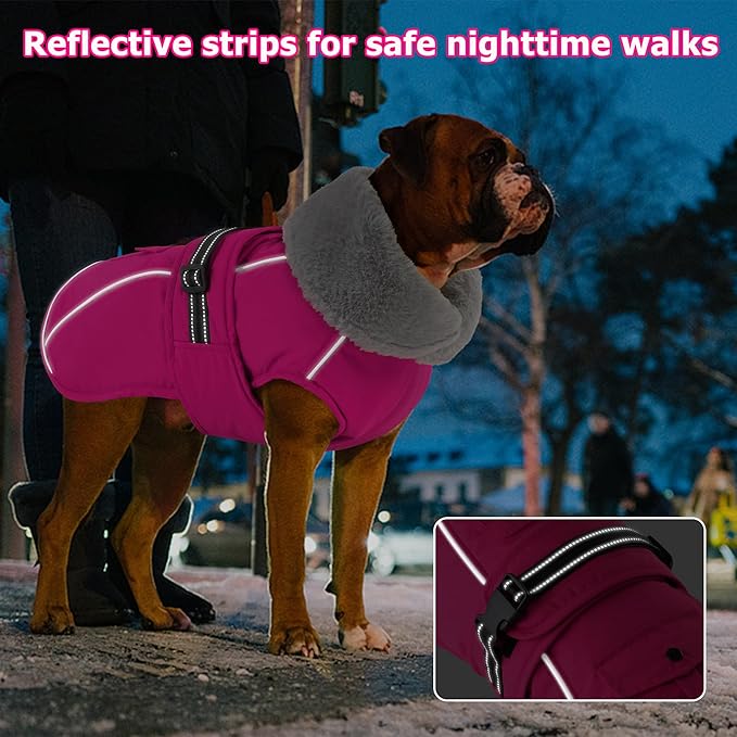 Dogcheer Dog Coat with Pocket, Waterproof Dog Jacket with Adjustable Buckle, Reflective Puppy Winter Coat Warm Turtleneck Fleece SnowJacket for Small Medium Large Dogs - Pink M