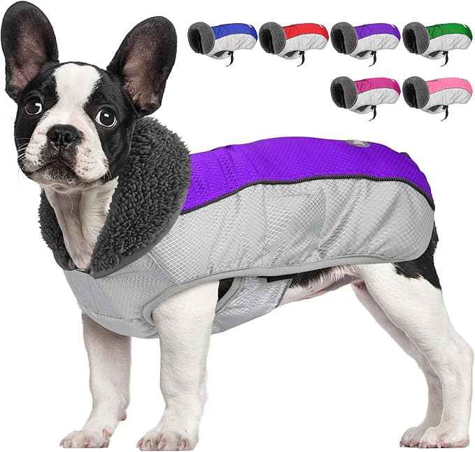 Dog Coat, Waterproof Ripstop Dog Winter Jacket with Leash Hole, Reflective Adjustable Warm Pet Fleece Snow Sweater for Small Medium Large Dogs - Purple, 3XL