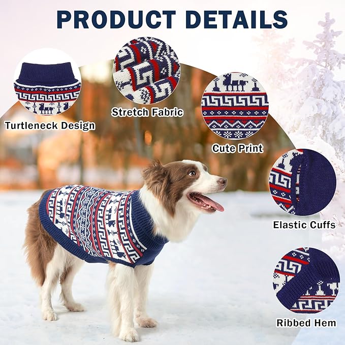 SCENEREAL Turtleneck Dog Sweater for Small Medium Large Dogs Girls Boys, Knit Pet Pullover Puppy Clothes Cold Weather Coats, Holiday Outfits Sweatshirt for Christmas, Navy L