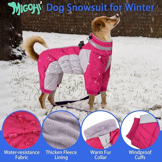 MIGOHI Full Body Dog Coat - Warm Reflective Small Dog Winter Coat with Harness, Turtleneck Fleece Jacket for Dogs,Four-Leg Windproof Puffer Jackets Snowsuit with Zipper for Small Medium Large Dogs,S