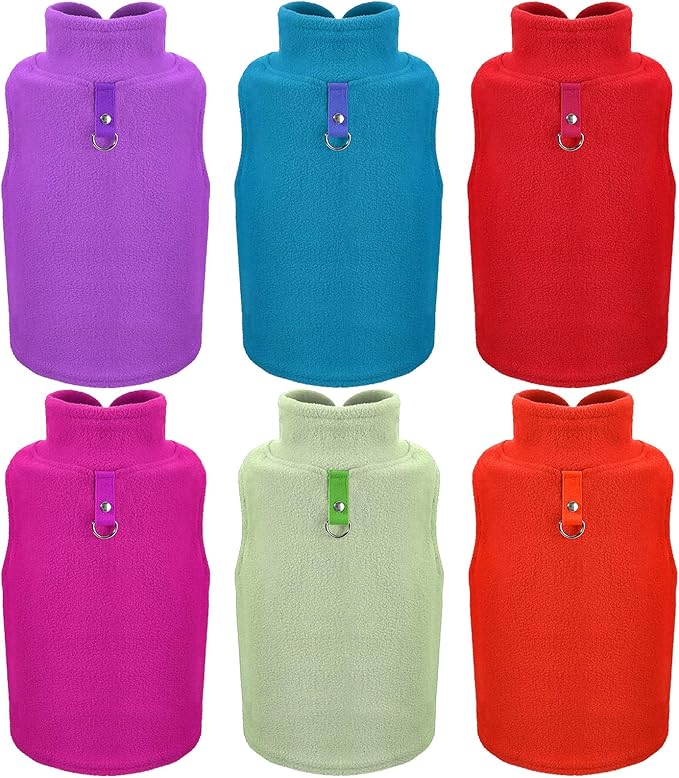 6 Pack Winter Dogs Sweater for Small Dogs Warm Clothes Fleece Vest with Leash Ring Sleeveless Dog Jacket for Little Medium Puppy Pet Unisex(Small,Bright Colors)