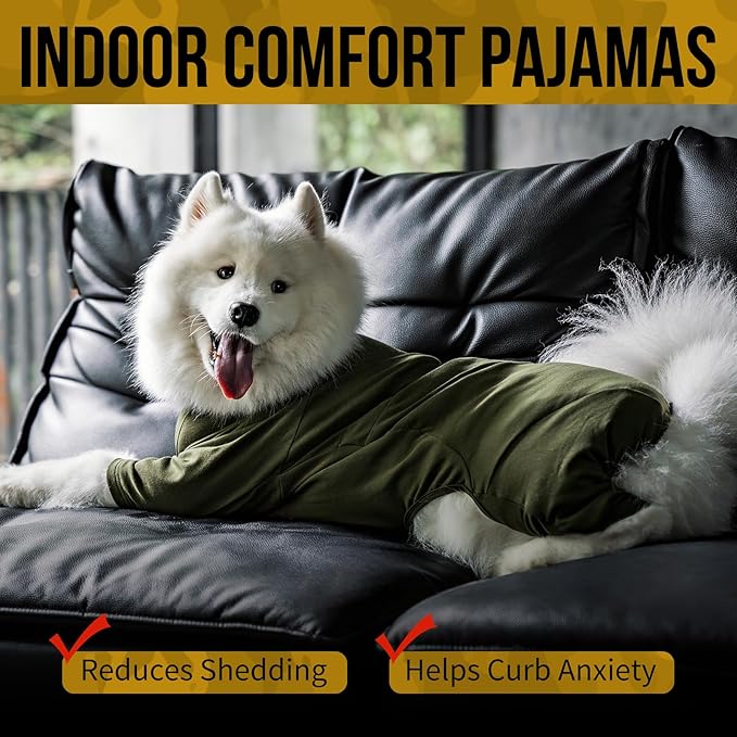 OneTigris Dog Pajamas - Breathable Modal Stretch Dog Clothes, Four-Legged Cold Weather Clothes, Anti-Shedding Suit Onesie with Back Locking Zipper and Adjustable Chest Drawcord