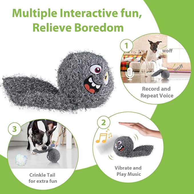 PETGEEK Interactive Dog Ball Toy, Vibrating Dog Ball with Music and Recording, Enrichment Toys for Dogs to Keep Them Busy, USB-C Rechargeable Squeaky Toys for Small/Medium/Large Dogs(Gray)