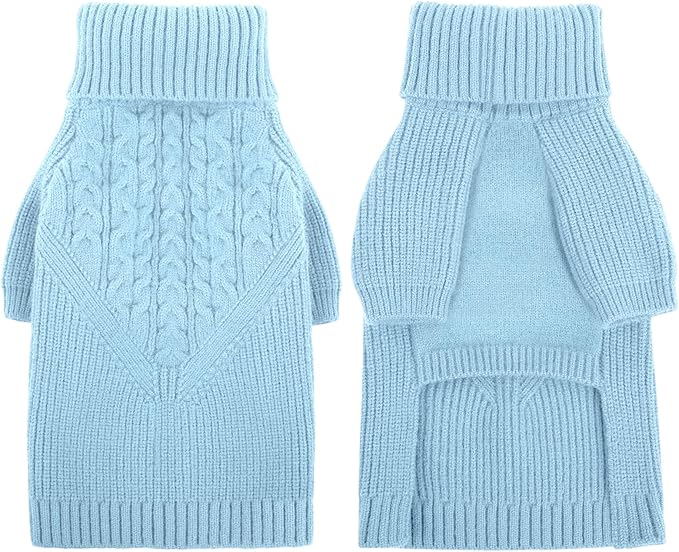 Queenmore Dog Sweater - Warm Winter Fall Turtleneck Knit for Small, Medium, Large Puppies - Long Sleeves Christmas Sweater for Girls Boys - Blue, XL