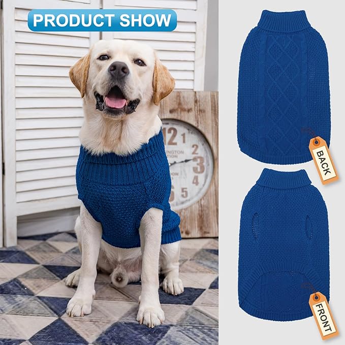 Mihachi Turtleneck Dog Sweater - Winter Coat Apparel Classic Cable Knit Clothes with Leash Hole for Cold Weather, Ideal Gift for Pet in New Year