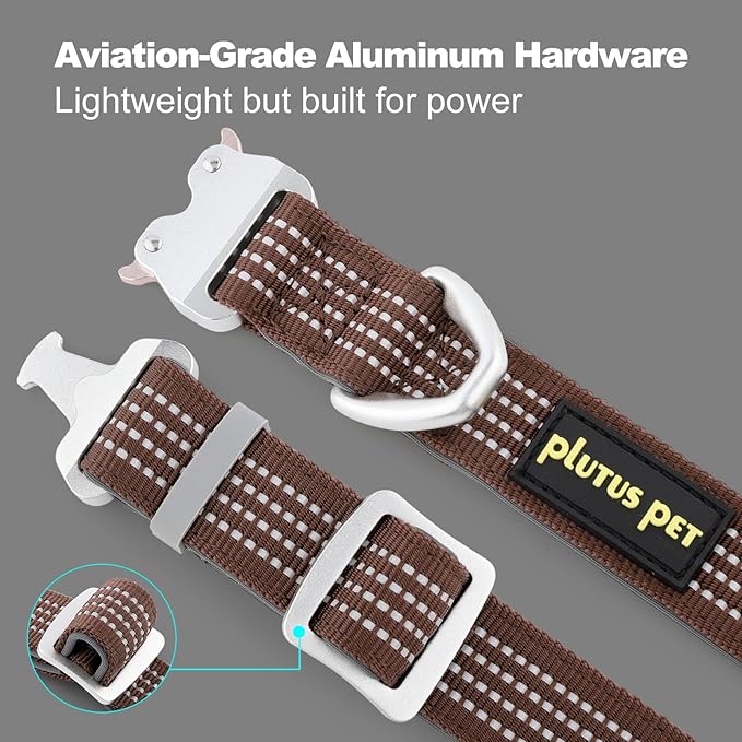Plutus Pet Reflective Dog Collar with Aviation Aluminum Buckle, Neoprene Padded for Comfort, Lightweight, Heavy Duty Nylon Collar for Puppy Small Medium Large Dogs (Chocolate, L)