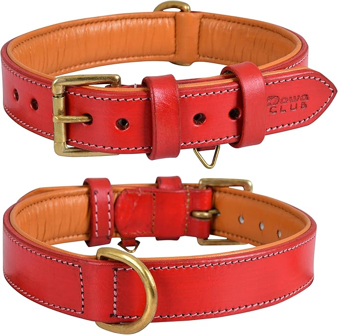 Leather Dog Collar for Extra Large Dogs, 1.5 Inch Wide Red Dog Collar | Genuine, Full Grain, Heavy Duty, Comfortable, Inner Soft Padding | (X-Large (Fit Neck Size 22"-26"), Red)