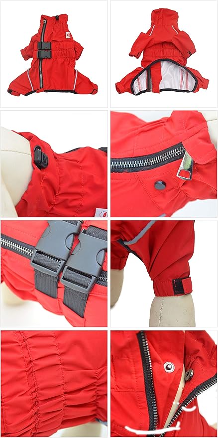 Dogs Waterproof Jacket, Lightweight Waterproof Jacket Reflective Safety Dog Raincoat Windproof Snow-Proof Dog Vest for Corgis Dachshund Small Medium Large Dogs Red D-L
