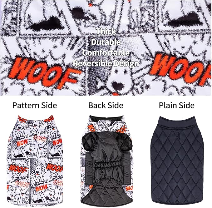 CuteBone Winter Dog Jacket - Reversible Thick Soft Windproof & Waterproof Coats for Small to Large Dogs with Leash Hole