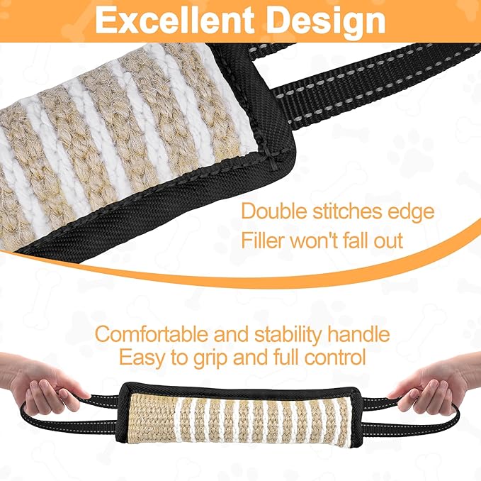 ToLanbbt Dog Tug Toy Bite Jute Pillow Pull Toy with 2 Strong Handles Perfect for Tug of War, Puppy Interactive Play, Tear Resistant Bite Training for Small Medium Large Dogs(Black-Line)