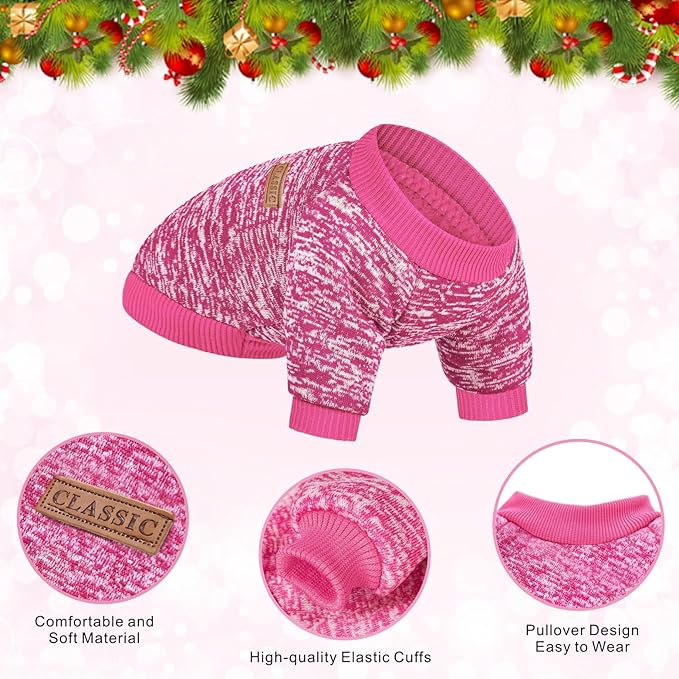 2 Pieces Pet Dog Classic Knitwear Sweater, Fleece Coat for Small,Medium Dogs,Warm Pet Dog Cat Clothes,Soft Puppy Customes for Chihuahua Yorkshire Tzu (Rose Red Orange,L)
